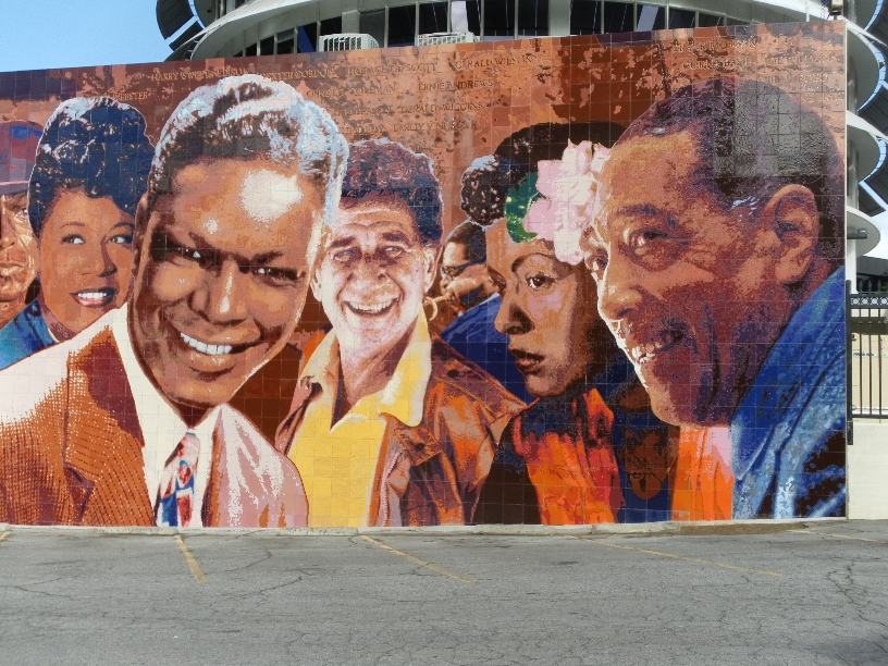   "Hollywood Jazz: 1945-1972&nbsp;Mural&nbsp;  Restoration  &nbsp;in Ceramic Tile", Detail    2012 Hand-glazed ceramic tile   26&nbsp;x 88 feet   © Richard Wyatt Jr.  