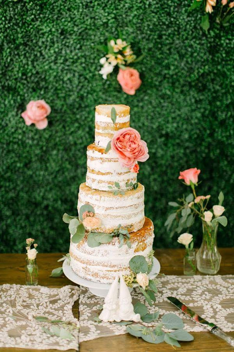Unfrosted Cake with Fresh Flowers