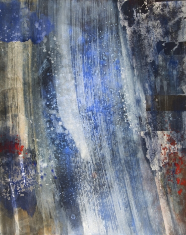 Touching Rain: Abundance 2015, mineral pigments, shell white, sumi ink, Japanese silver, Flashe, rain water on Kumohada paper on panel 30" x 24" (in private collection, NY, NY)