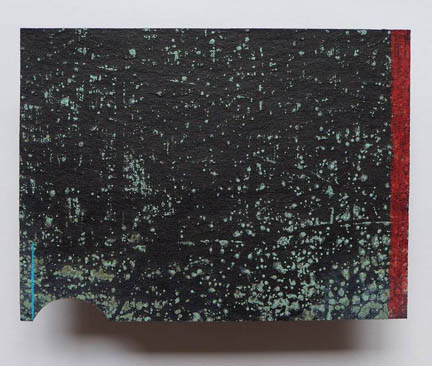 Terrain Study 17 2017, malachite, color pencil on tar paper mounted 4" x 6" , travelling with artspace boeckercontemporary, Heidelberg, Germany