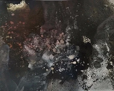 Terrain Study 42016, mineral and insect pigments, antique sumi ink on paper framed,18" x 24" (in private collection, Litchfield, CT)