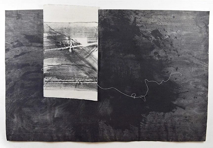 Terrain Hope 2017, mineral pigments, sumi, canvas, threads, stitching 41” x 63”
