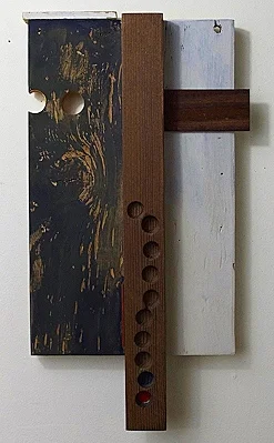 Terrain Study 402017, mineral pigments, red Flashe, mixed reclaimed wood construction18 ½" x 9 ½"