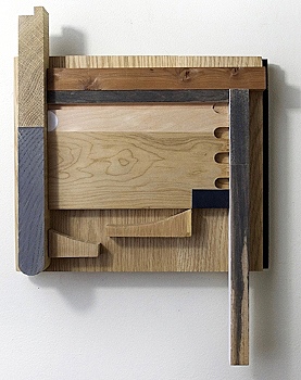 Terrain Study 41 2017, mineral pigments, sumi, mixed reclaimed wood construction 10 ½” x 14 ½”