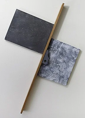 Terrain Study 42 2017, mineral pigments, graphite, canvas, mixed reclaimed wood construction 28” x 18 ½”