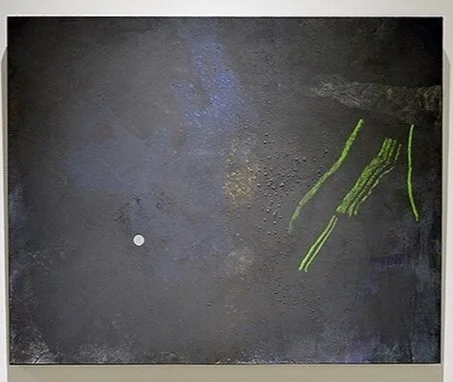 Terrain Nocturne2017, mineral and shell pigments, sumi, oil pencil, 23k gold on Kumohada paper on panel24” x 30”