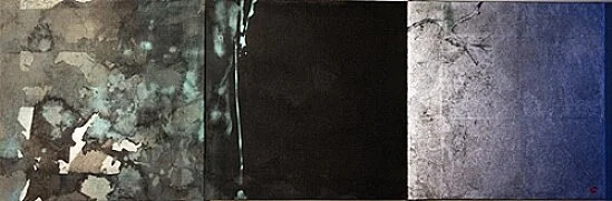 &nbsp;Seijaku 192008, mineral pigments, pure silver leaf, sumi on Kumohada paper on 3 panels11 3/4" x 35 1/4"&nbsp;(in collection,&nbsp;Harrisburg,&nbsp;PA)