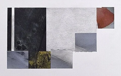 Terrain Study 202017, mineral, plant and shell pigments, graphite, 23k gold leaf, collage on Kumohada and Arches papers8 ½” x 15” (in private collection, Asheville, NC)