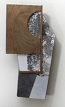 Terrain Study 382017, sumi on paper, mineral pigments, mixed reclaimed wood construction11” x 6”