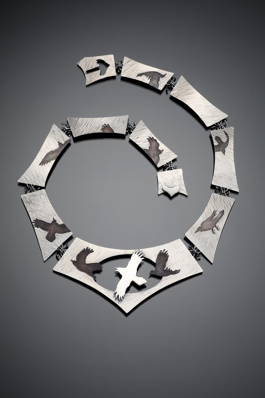 RAVEN IN FLIGHT: THE SEEN AND UNSEEN necklace of sterling silver, 19.69 x 16.51 x 0.64 x 45.72 centimeters, 2009.