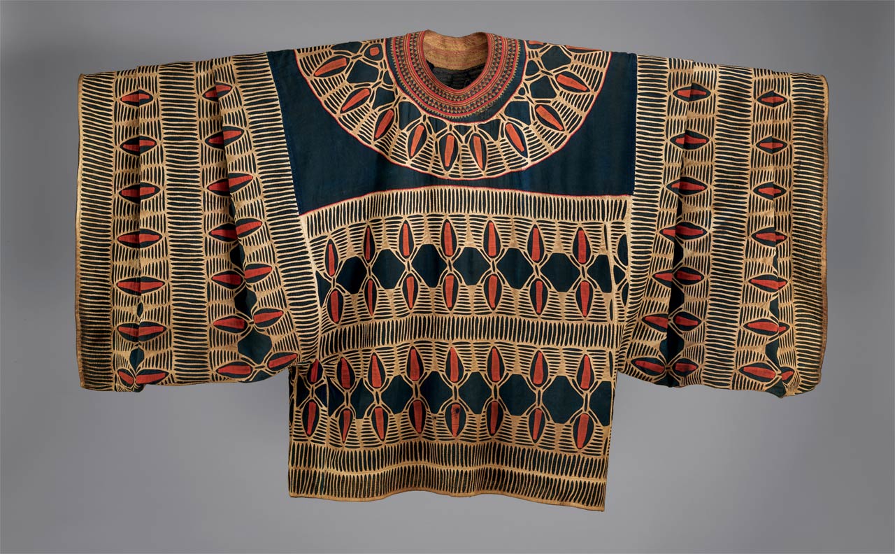 BAMUM ROBE from Grasslands, Cameroon, 1925-1950. Collection of Marcel and Zaira Mis. Photograph by Mauro Magliani, courtesy of the Los Angeles County Museum of Art.