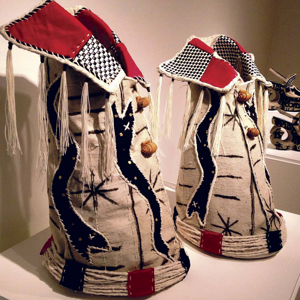 DADA TEPEPA of cotton mud cloth from Mali, hand-dyed silk, printed fabric, linen, muslin, canvas, wood, leather, 2015. Photograph by Chris Francis.