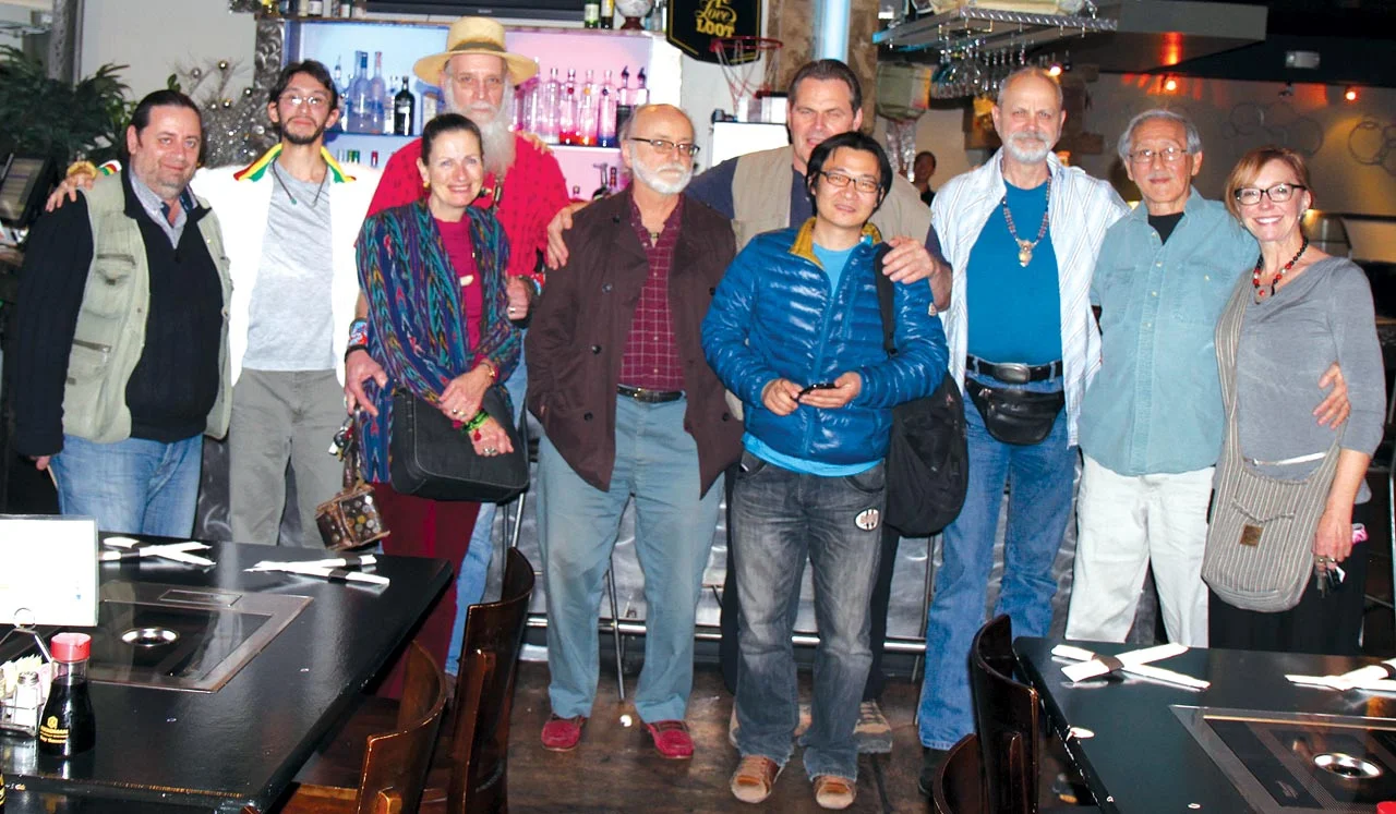 GUESTS OF WALKER QIN at the Azian Restaurant, mainly vendors from The Ethnographic Group at the Grand Luxe Hotel: Chaouki Daou (from Lebanon), Patrick R. Benesh-Liu, David and Marilyn Ebbinghouse, Bassem Elias, Thomas Stricker, Walker Qin (from Beijing), Jamey Allen, Robert K. Liu, and Lise Mousel. Photographs by Robert K. Liu and Patrick R. Benesh-Liu/ Ornament except this image.