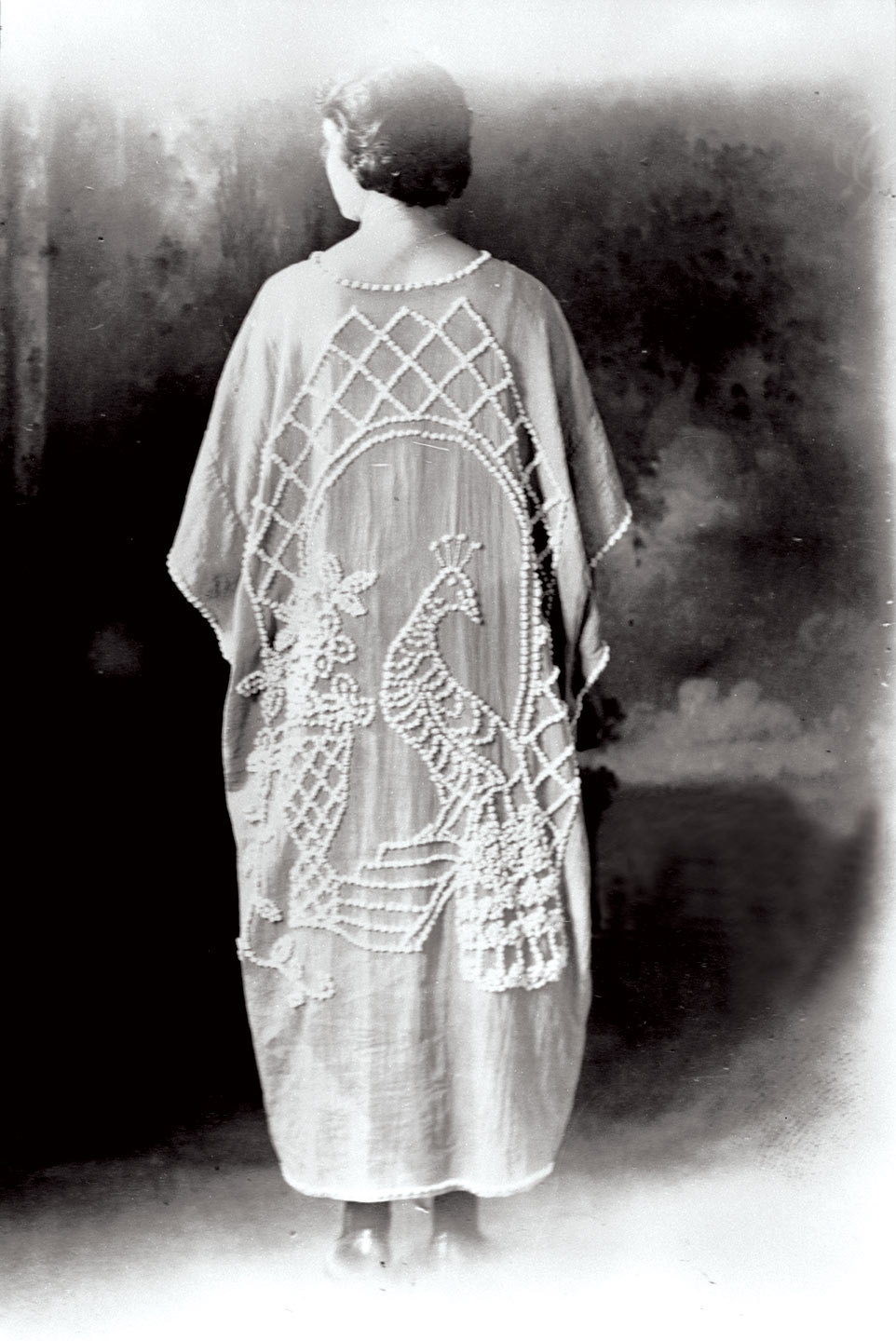 MRS. RALPH HANEY wearing a candlewick kimono with a peacock design, circa 1920. Courtesy of Georgia Archives, Vanishing Georgia Collection, gor466.