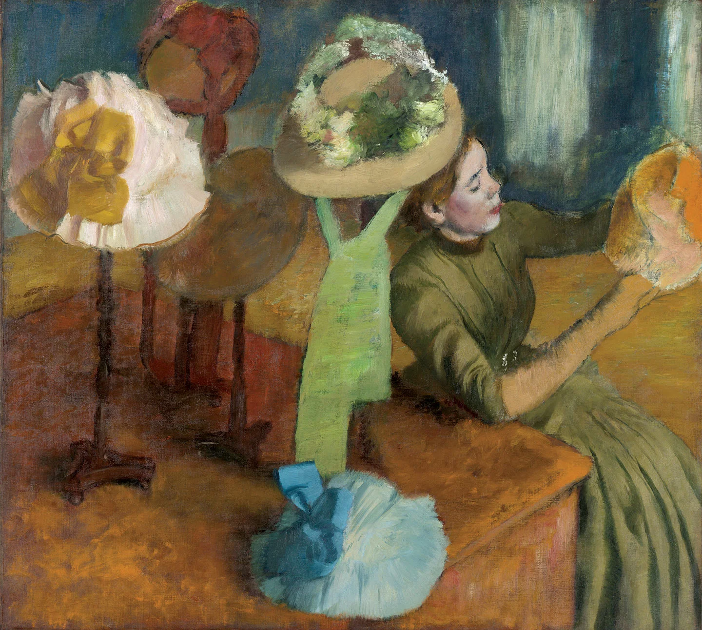 THE MILLINERY SHOP by Edgar Degas, oil on canvas, 100.0 x 110.7 centimeters, 1879-1886. Courtesy of the Art Institute of Chicago.