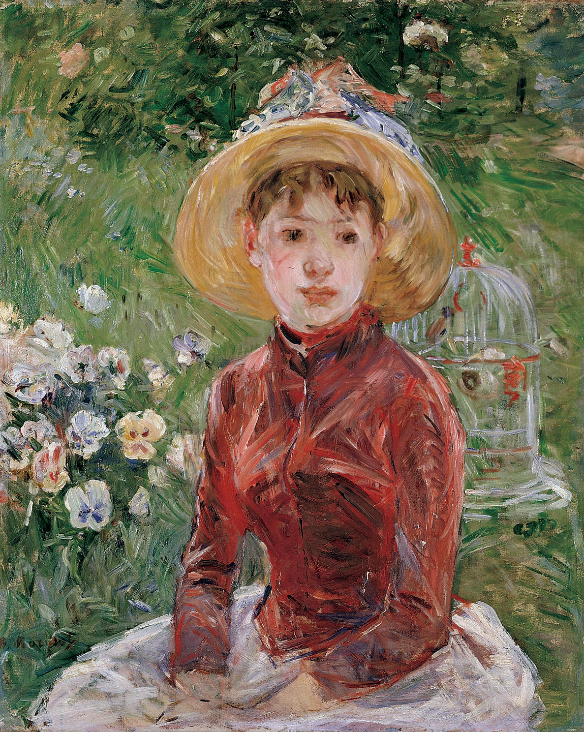 YOUNG GIRL ON THE GRASS by Berthe Morisot, oil canvas, 74 x 60 centimeters, 1885. Courtesy of Ordrupgaard Museum .