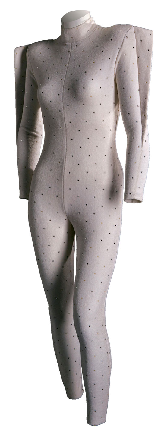 JUMPSUIT by Thierry Mugler of knit velvet; “Hiver Futuriste,” Autumn/Winter 1979 collection. 