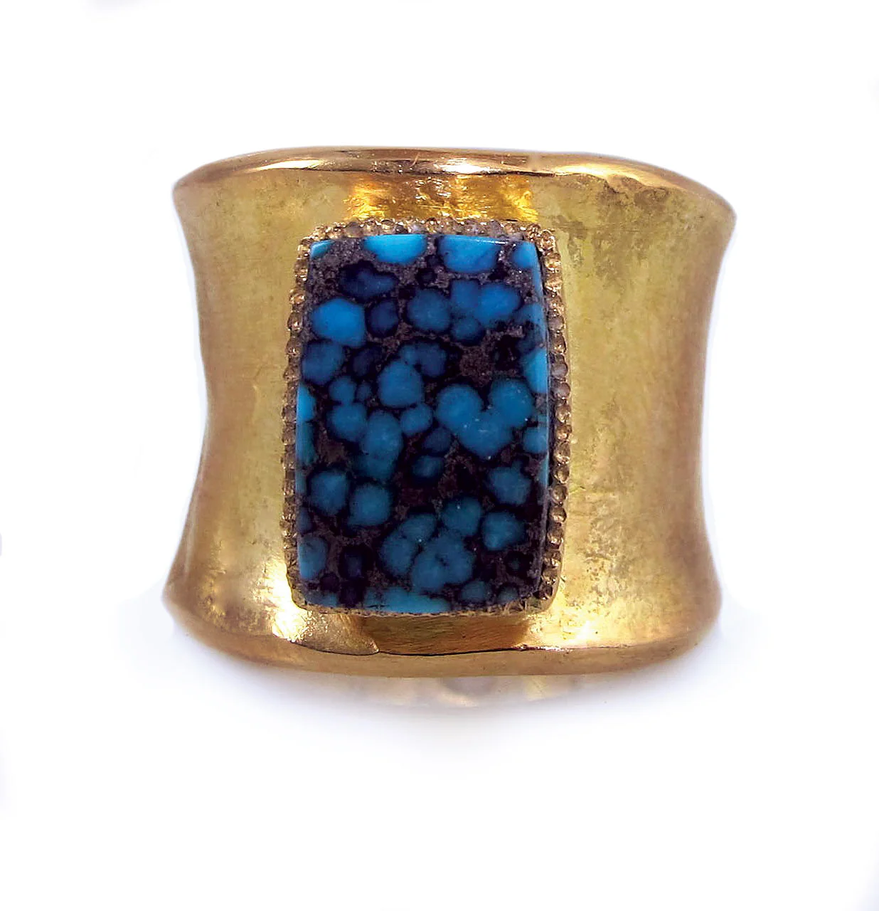 BISBEE TURQUOISE RING of eighteen karat yellow gold, Bisbee turquoise, white diamonds, 2.5 x 2.5 x 1.9 centimeters, 2015.