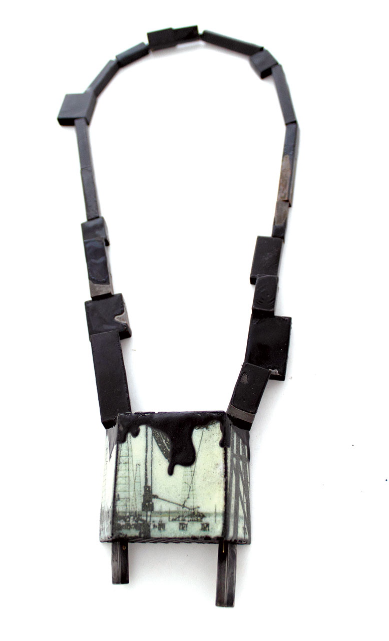 OLD WELL NECKLACE of steel, enamel, rubber, magnet, 35.6 x 8.9 x 3.8 centimeters, 2015.