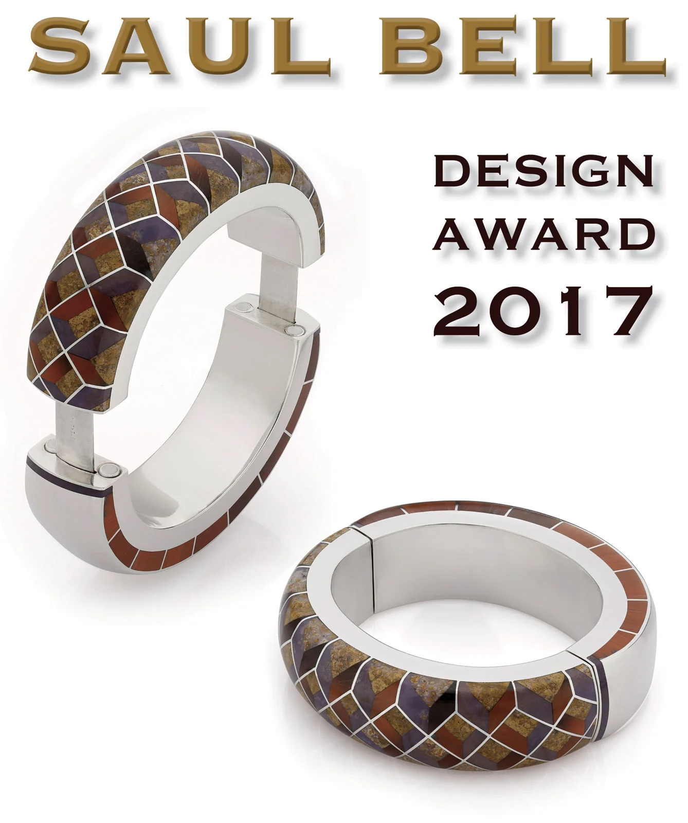 VALERIE JO COULSON. Firenze Bracelet of sterling silver, Australian tiger iron, purple agate, and flower agate. Best of Show. 