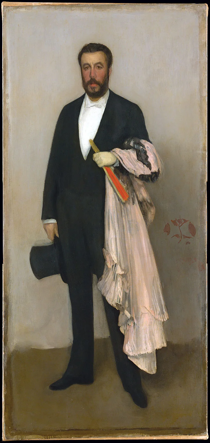 ARRANGEMENT IN FLESH COLOUR AND BLACK: PORTRAIT OF THEODORE DURET by James McNeill Whistler, of oil on canvas, 1883. Catharine Lorillard Wolfe Collection. Courtesy of the Metropolitan Museum of Art.