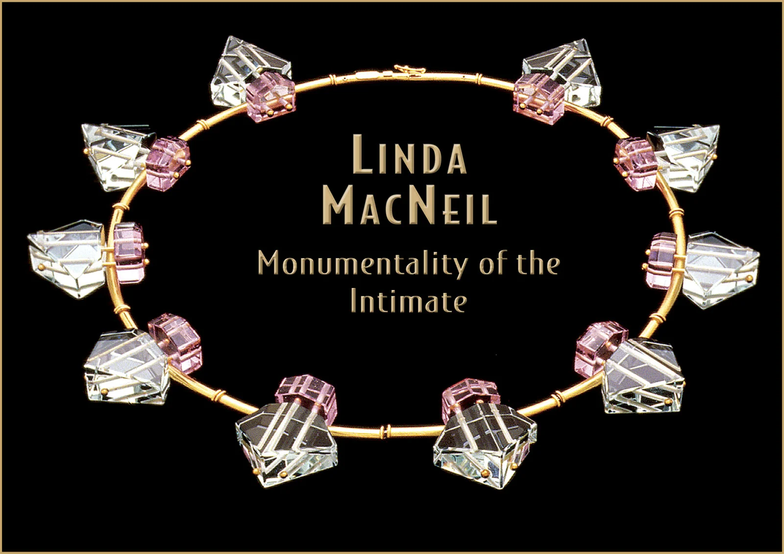LUCENT LINES SERIES NO. 09 NECKLACE of polished clear and neodymium glass, fourteen karat yellow gold-tubing, twenty-four karat yellow gold plated, 17.8 centimeters diameter, 1994. Photographs by Bill Truslow except where noted.
