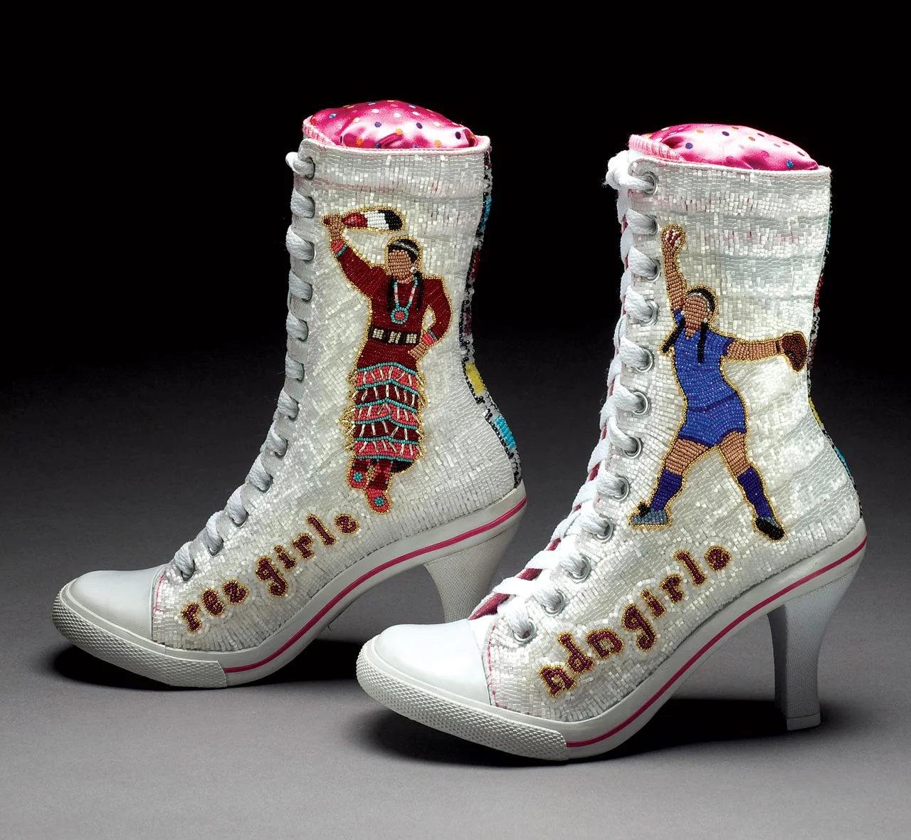 MUSEUM OF INTERNATIONAL FOLK ART: Shown are ndn girlz / rez girlz sneakers by Teri Greeves.