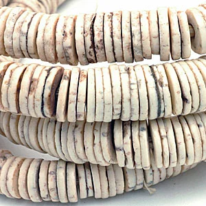 Ostrich egg shell disk beads. CW