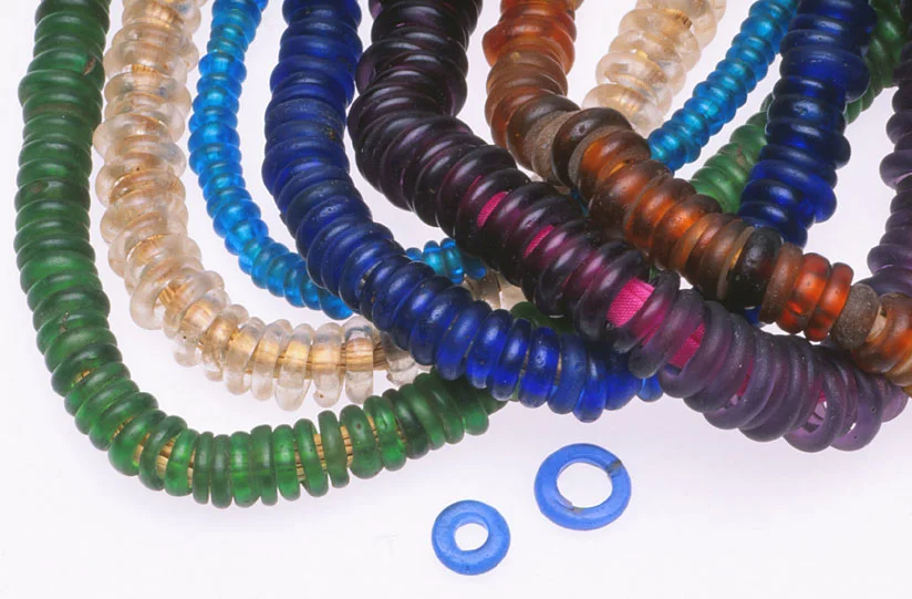 Various colors of Dogon donut annular beads, either Bohemian glass or Asian made, if obtained after the 1990s. RKL