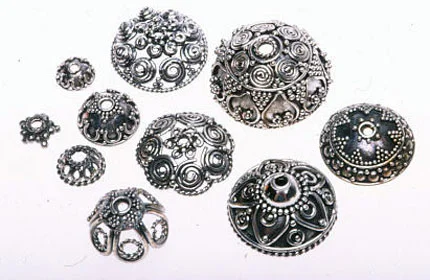 Balinese sterling silver bead caps, assorted sizes. RKL
