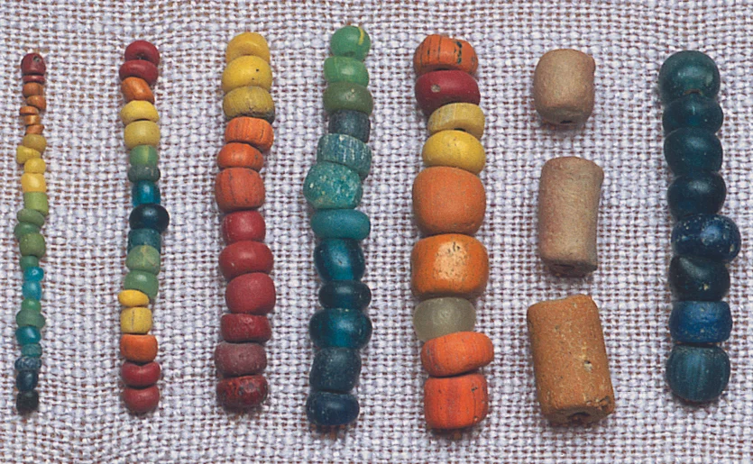 Closeup of Indo-Pacific beads, most likely made in India, using the lada method, and not with a blowpipe. Courtesy of the now closed Bead Museum, Washington DC. RKL