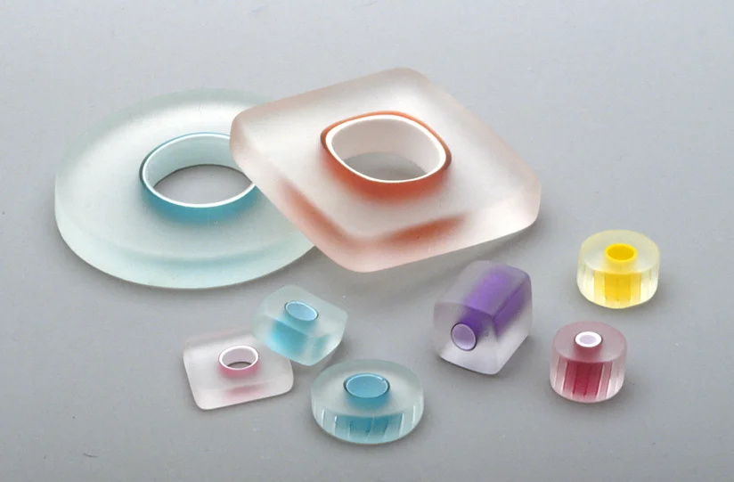 Contemporary cased beads with acid-etched matte finish, made by Elizabeth Carey. RKL