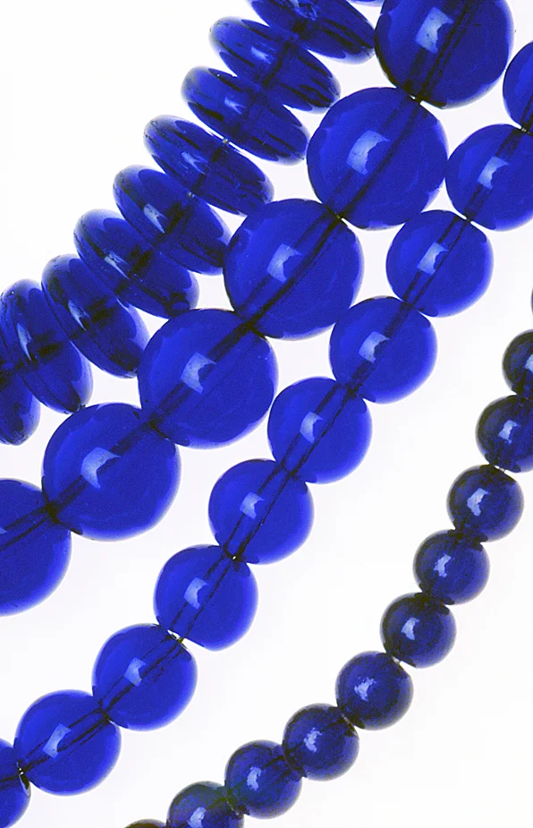 Cobalt blue pressed glass beads from the Czech Republic. RKL