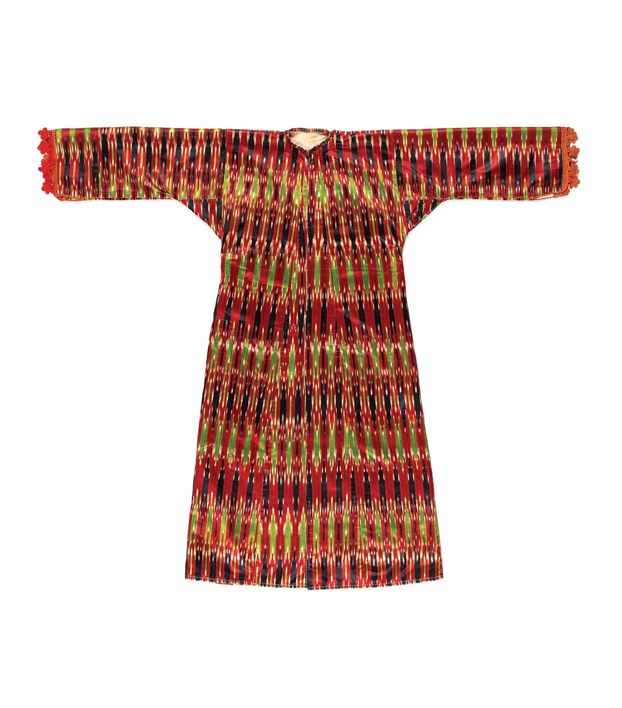 WOMAN’S COAT ( qumbas, kumbas ) of silk, cotton, ikat, warp-faced tabby, tabby weave, Ottoman Syria, Aleppo, before 1960.
