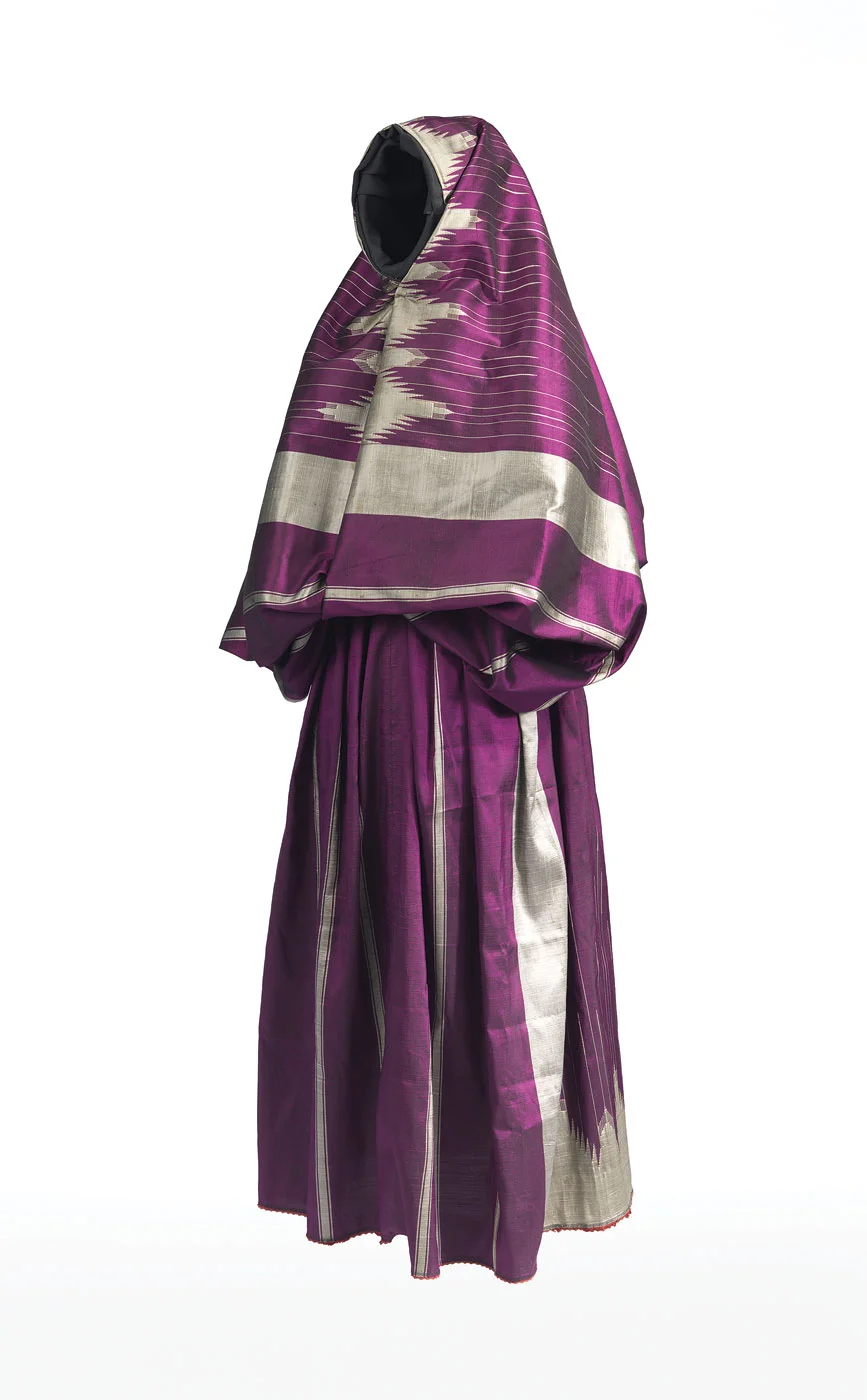 WOMAN’S BODY COVERING ( çarshaf ) of silk, cotton, metallic thread, weft-faced weave, interlocking tapestry technique, Ottoman Syria, early twentieth century.