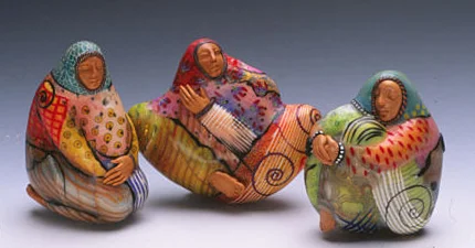 Polymer Village Women beads by Kathleen Dustin. RKL