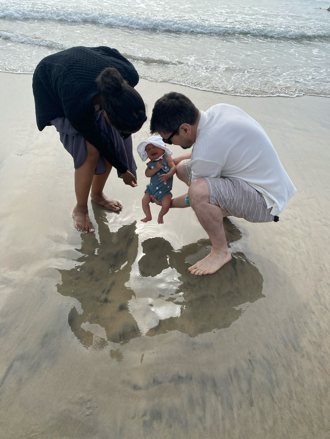 August's first dip in the ocean. The Pacific. 