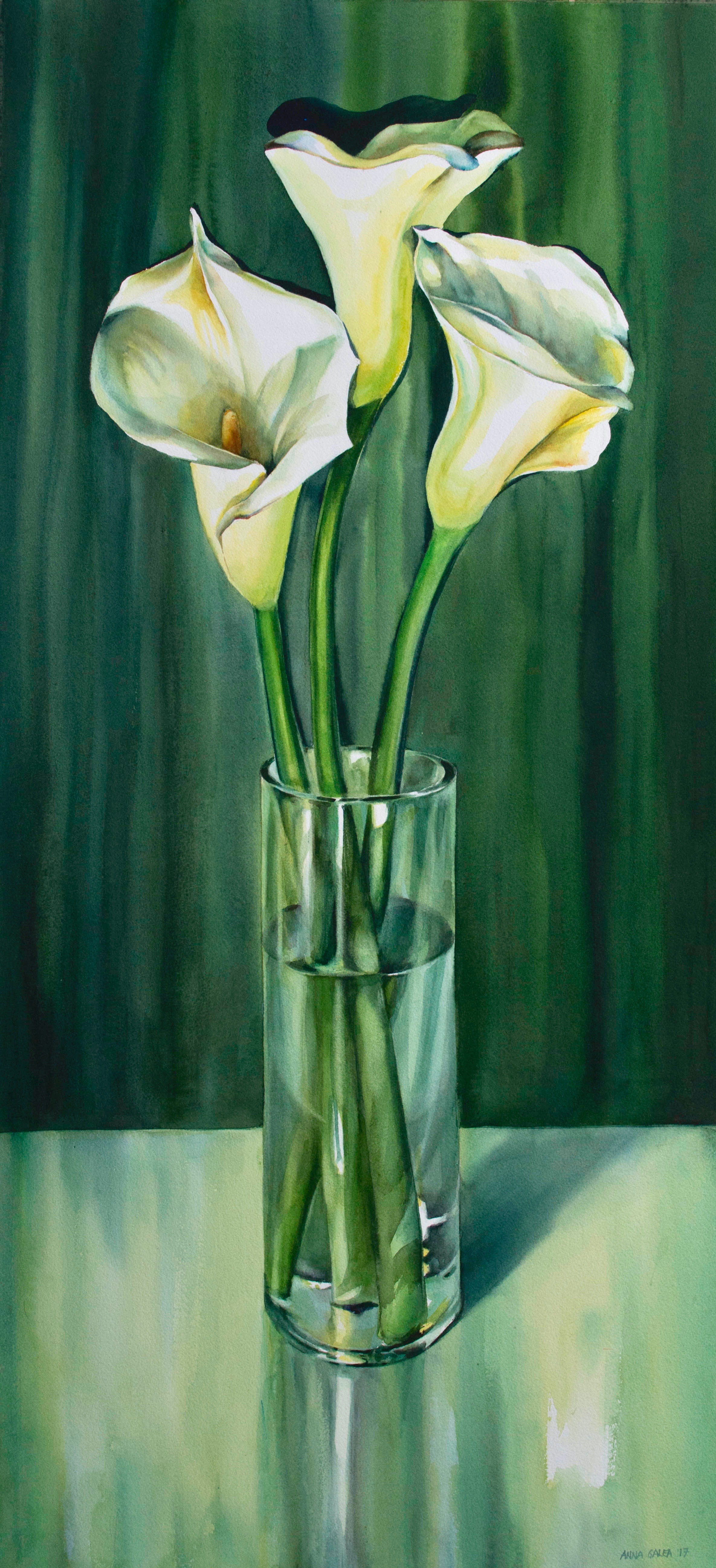 Three Lilies, 2017, Watercolour, 47x21 inches