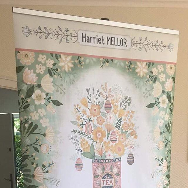 Every day at the moment the postman brings a new package I have ordered in preparation for @blueprintshows Show 2. This is the top part of one of my 4 banners - it’s huge !!! #blueprintshow #artlicensing #banner #illustration #surfacepattern #surfacedesign #harrietmellor