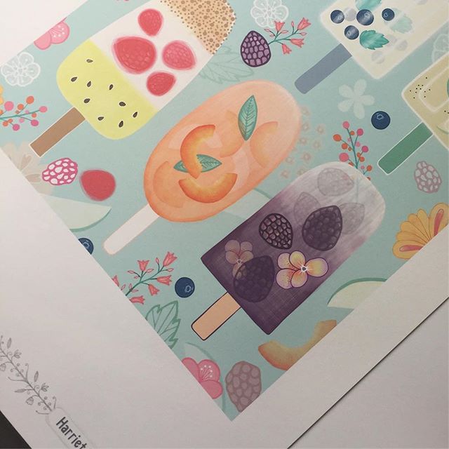 Printing off a few last minute designs I had forgotten about before the packing marathon starts @blueprintshows #blueprintshows #artlicensing #sketchbook #popsicles #icelollies #illustration #createeveryday #yummy #harrietmellor