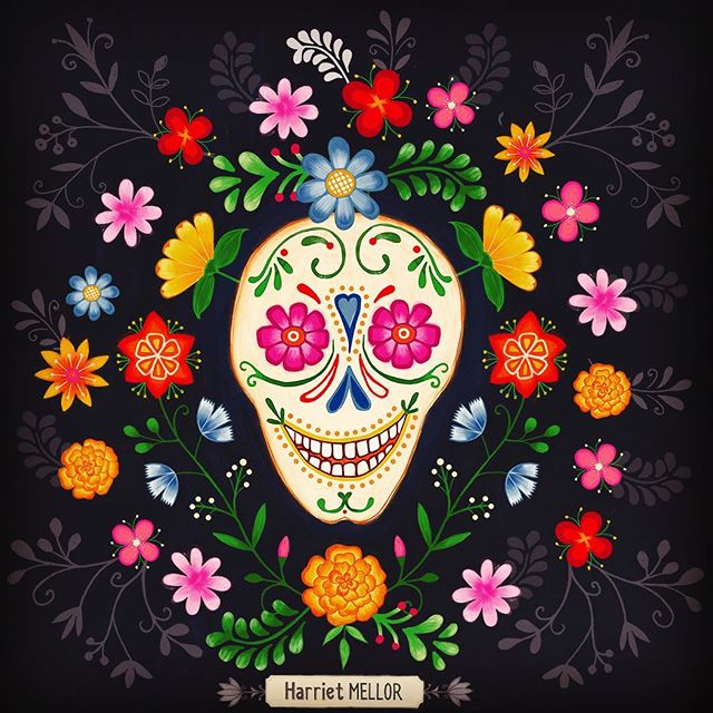 A sugar skull for #diadelosmuertos 
#sugarskull #catrina #moodforfloral #flowerstagram #floraldesign #floralillustration #flowerartist #dsfloral #inspiredaily #prettyflorals #mexico #dscolor #harrietmellor
