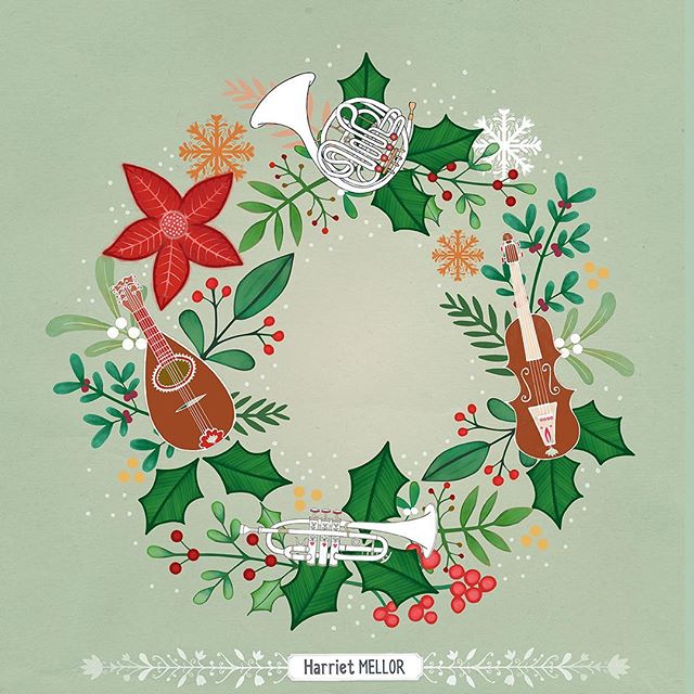I had fun with @victoriajohnsondesign brief and palette this week for Create Christmas 3! @victoriajohnson_createexplore #christmas #wreath #holidaydecor #illustration #artlicensing #orchestra #surfacedesign #artdaily #harrietmellor