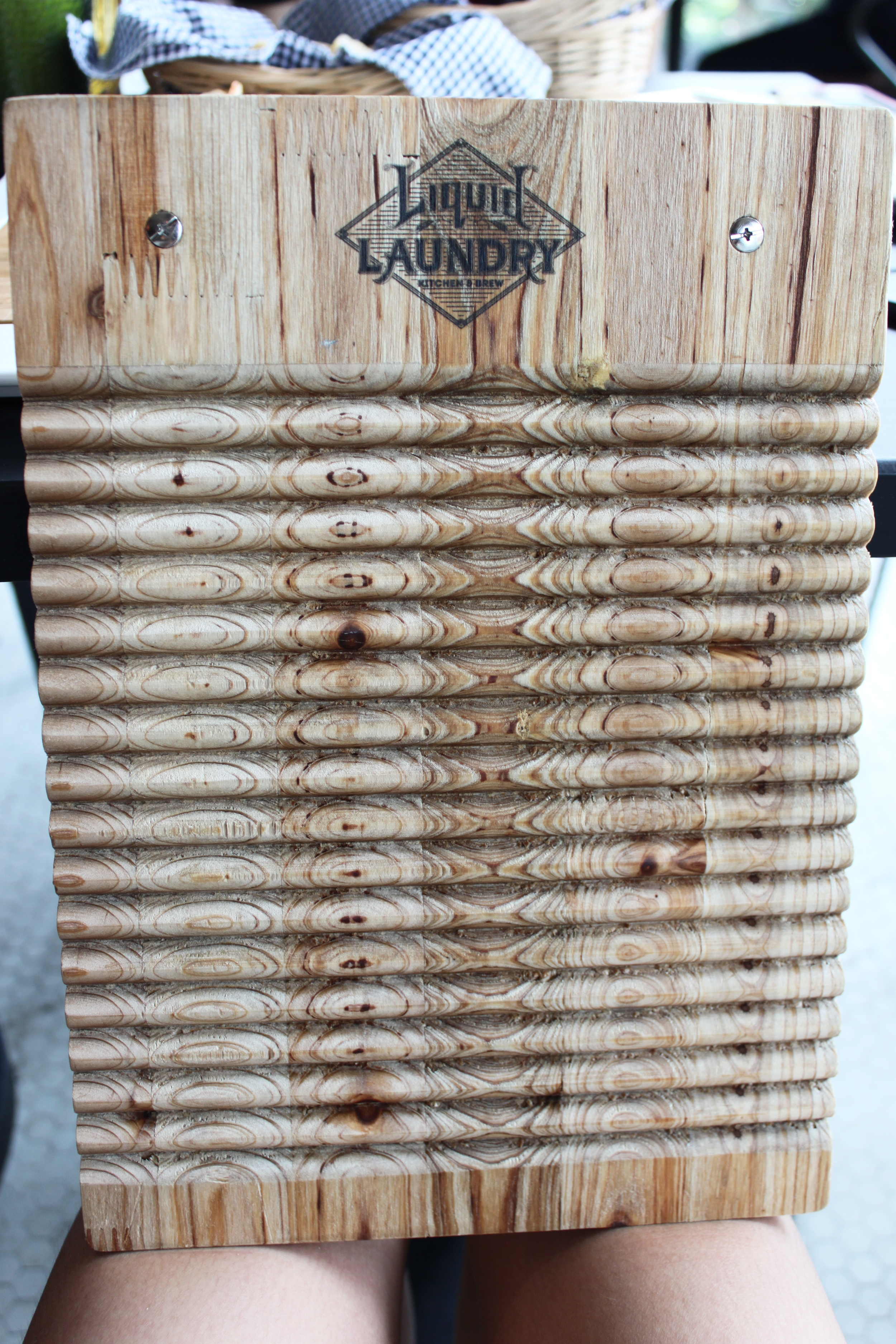 Their menu is attached to a washboard, how cute! 