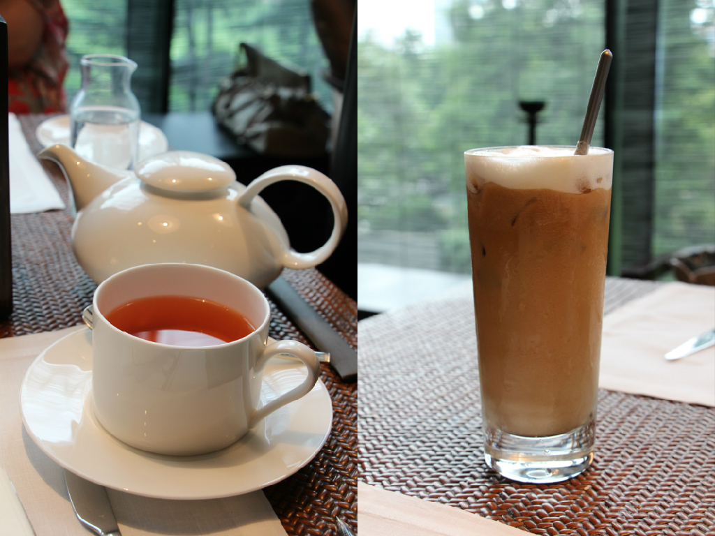 Left: Breakfast tea; Right: Iced Latte