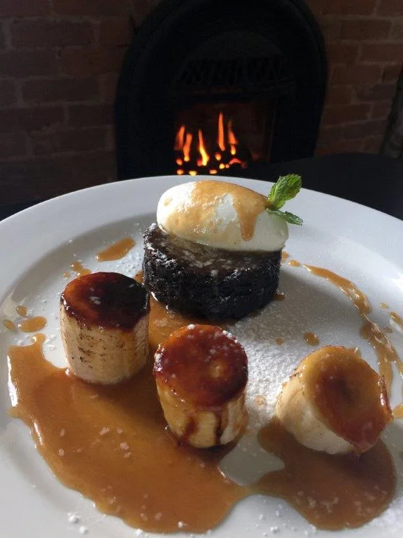 Flourless Chocolate Brownie with Bruleed Banana & Collingwood Whisky Caramel Sauce