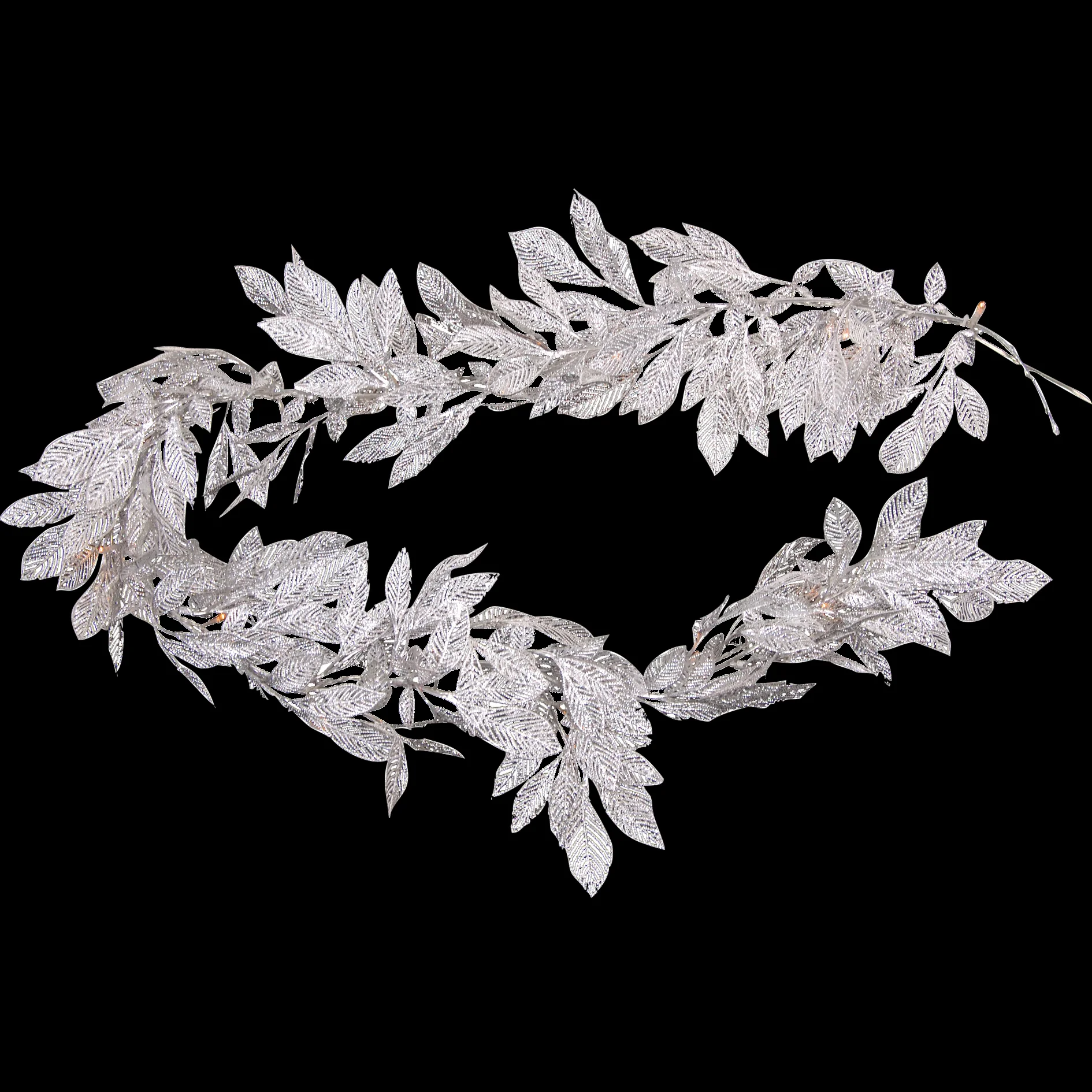 Silver Leaf Garland with Lights