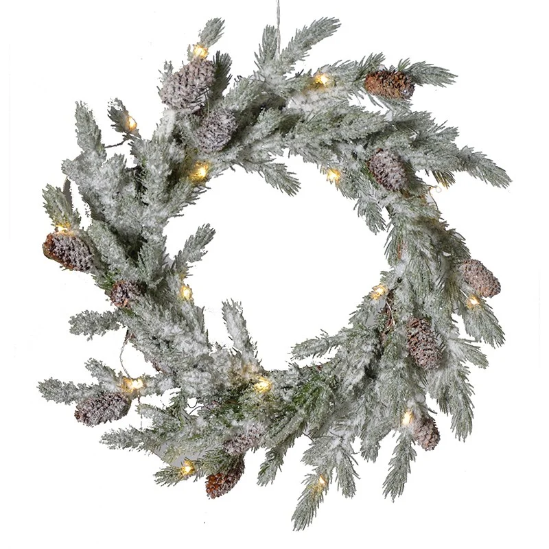 Snow Pine Cone Wreath with Lights 