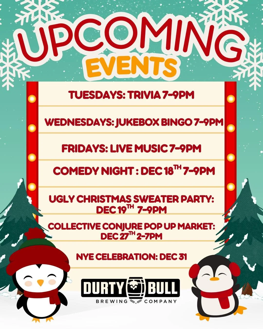 🎉 Upcoming Events at the Brewery! 🎉
You won&rsquo;t want to miss out! 

Tonight, enjoy live music by Lily Tallent from 7&ndash;9 PM. Bring your friends and sip outside on our patio&mdash;now cozy with our brand-new heaters. 🍻
Check out all our upc