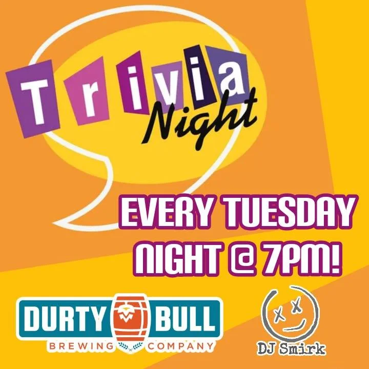 We are open tonight!! It&rsquo;s trivia night from 7-9 with DJ Smirk.. tonight&rsquo;s free answer is Apple Juice!!
PLEASE USE OUR SIDE ENTRANCE!! The patio entrances are  iced over and we are working to remove it!!! #trivia #Tuesday #durtybullbrewin