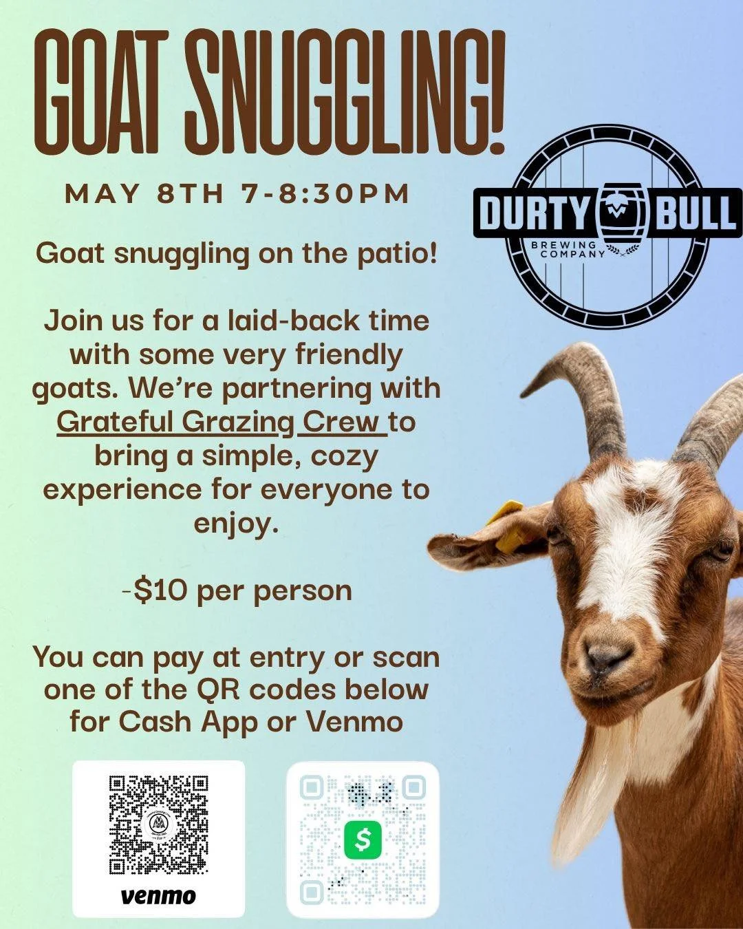 Goat snuggles on the patio, 8th 🐐✨ Come hang out, soak up the sunshine, and get your cuddle fix with some adorable four-legged friends!